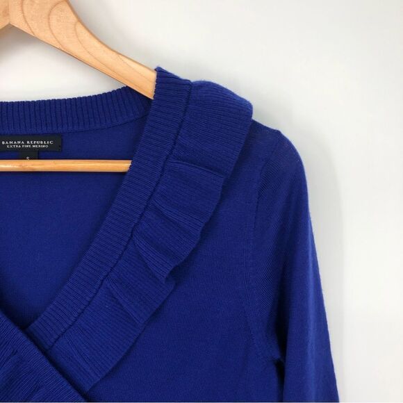 Banana Republic Merino Wool Sweater Womens Small Royal Blue Ruffle Wrap - Picture 3 of 7